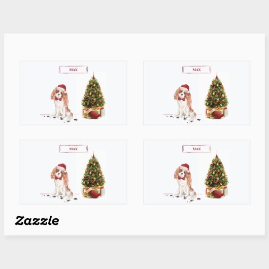 カバリヤキングチャールズスパニエル犬おもしろいクリスマスドッグ 長方形シール (シート)