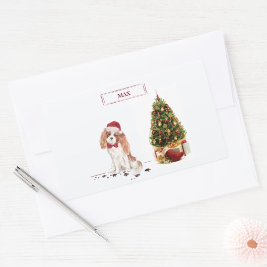 カバリヤキングチャールズスパニエル犬おもしろいクリスマスドッグ 長方形シール (封筒)