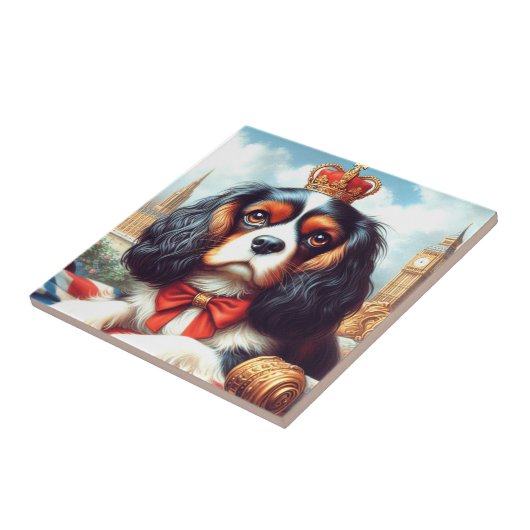 カバリヤキングチャールズスパニエル犬イラストレーション タイル (側面)