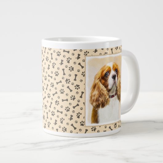 カバリヤキングチャールズスパニエル犬オリジナル絵画ズ ジャンボコーヒーマグカップ (正面右)