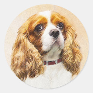 カバリヤキングチャールズスパニエル犬オリジナル絵画ズ ラウンドシール