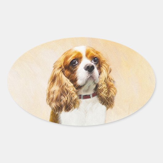 カバリヤキングチャールズスパニエル犬オリジナル絵画ズ 楕円形シール (正面)
