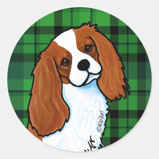 カバリヤキングチャールズスパニエル犬クラシックラウンドスティッキ ラウンドシール (正面)