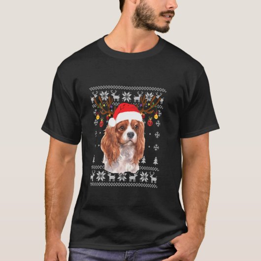 カバリヤキングチャールズスパニエル犬クリスマストナカイP Tシャツ (正面)