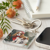 カバリヤキングチャールズスパニエル犬ドッグクリスマス キーホルダー (正面右)