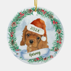 カバリヤキングチャールズスパニエル犬ドッグクリスマス セラミックオーナメント