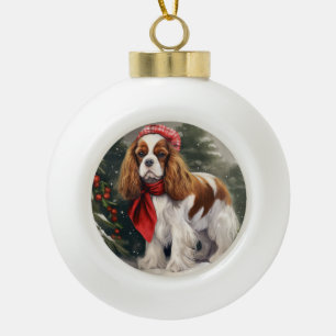 カバリヤキングチャールズスパニエル犬ドッグクリスマス セラミックボールオーナメント