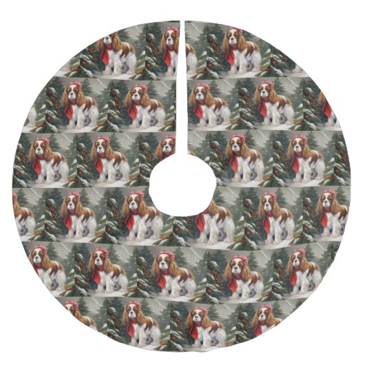 カバリヤキングチャールズスパニエル犬ドッグクリスマス ブラッシュドポリエステルツリースカート (正面)