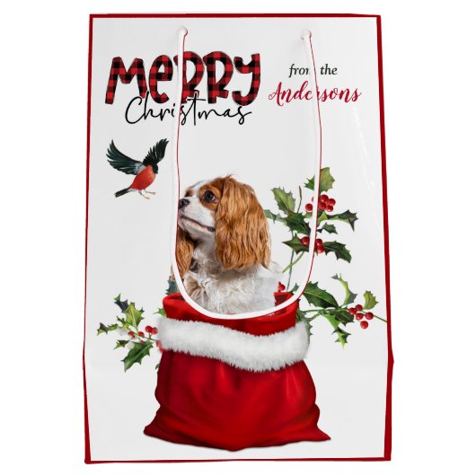 カバリヤキングチャールズスパニエル犬ドッグクリスマス ミディアムペーパーバッグ (裏面)