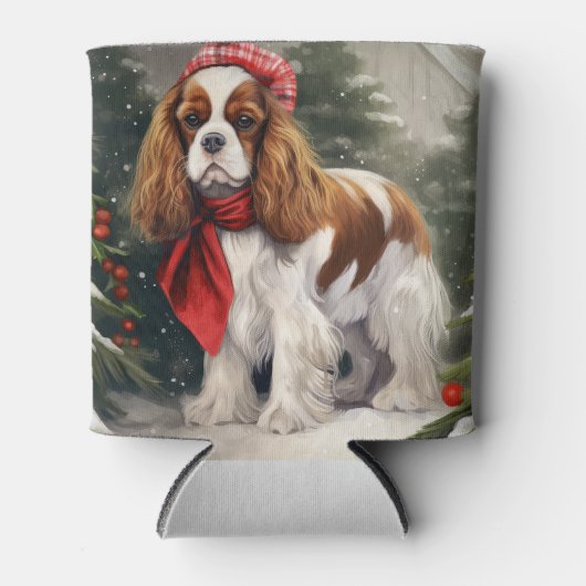 カバリヤキングチャールズスパニエル犬ドッグクリスマス 缶クーラー (正面)