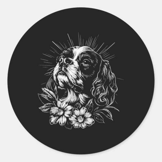 カバリヤキングチャールズスパニエル犬ドッグ恋人レトロスタイル ラウンドシール (正面)