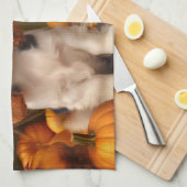 カバリヤキングチャールズスパニエル犬パピーオータムパンプキン キッチンタオル (四つ折り)