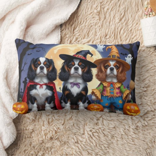 カバリヤキングチャールズスパニエル犬パンプキンハロウィーン ランバークッション (ブランケット)