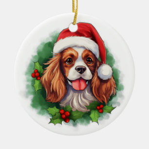 カバリヤキングチャールズスパニエル犬リース セラミックオーナメント