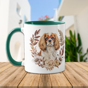 カバリヤキングチャールズスパニエル犬秋リース マグカップ