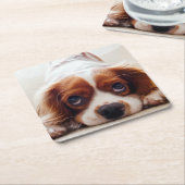 カバリヤキングチャールズスパニエル犬 スクエアペーパーコースター (アングル)