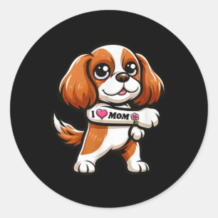 カバリヤキングチャールズスパニエル犬Iラブママおもしろい犬 ラウンドシール