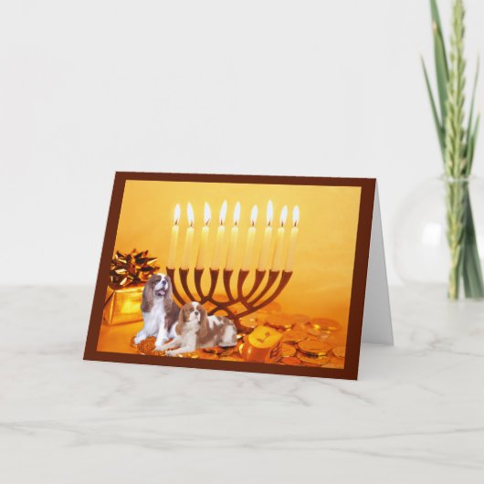 カバリヤーキングチャールズスパニエル犬ハヌカー(ユダヤ教の祭り)カードメノラ シーズンカード (正面)