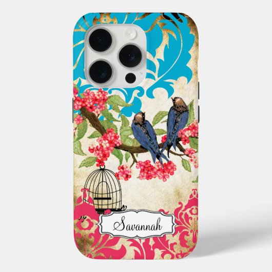 カバードバードピンクコーラルアクアダマスク Case-Mate iPhoneケース (裏面)