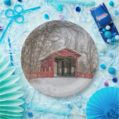 カバードブリッジの赤い雪写真 ペーパープレート (パーティー)