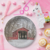 カバードブリッジの赤い雪写真 ペーパープレート (パーティー)