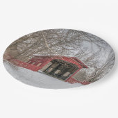 カバードブリッジの赤い雪写真 ペーパープレート (アングル)