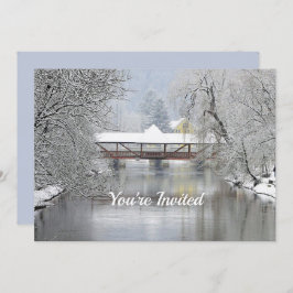 カバードブリッジの雪の写真クリスマス 招待状