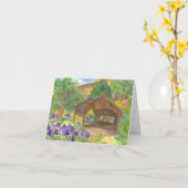 カバードブリッジカントリーヴィンテージパープルアイリスフラワーズ カード (黄色い花)