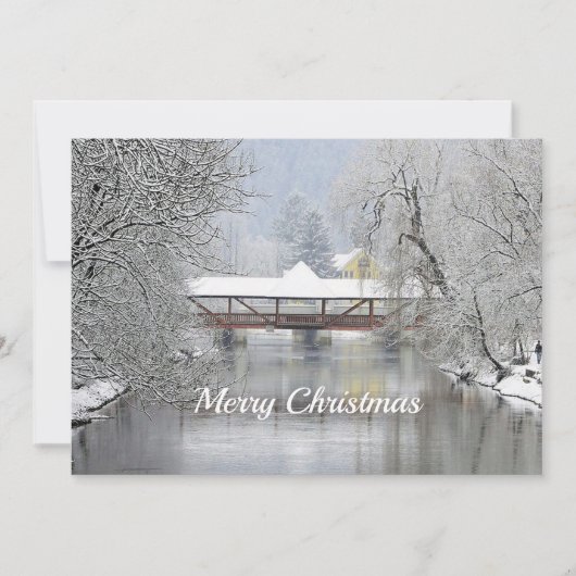 カバードブリッジスノーフォトクリスマスフラット シーズンカード (正面)