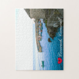 カバーバックハーバーポストオフィス&魚釣りボート写真 ジグソーパズル