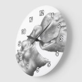 カバ及び子牛の柱時計 ラージ壁時計 (傾斜)