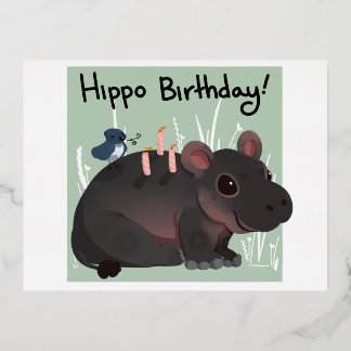 カバ誕生日カード 箔シーズンポストカード