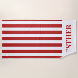 カバ赤と白ストライプのナパーソナライズされたビーチ ビーチタオル