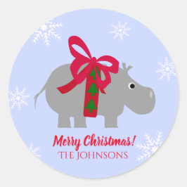 カバ クリスマス ラウンドシール