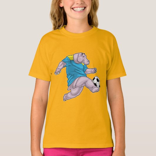 カバ サッカー選手 サッカー Tシャツ (正面)