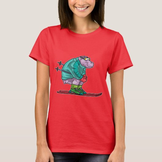 カバ スキーヤー スキーゴーグル スキー Tシャツ (正面)