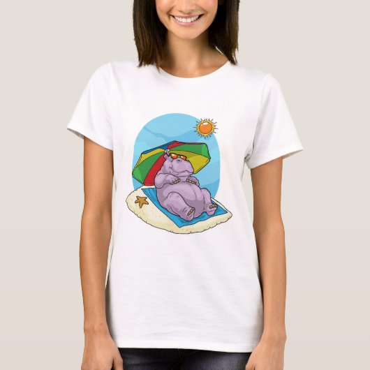 カバ ビーチ パラソル サマー Tシャツ (正面)