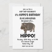 カバ 楽しい かわいい カバ 誕生日 招待状 (正面)
