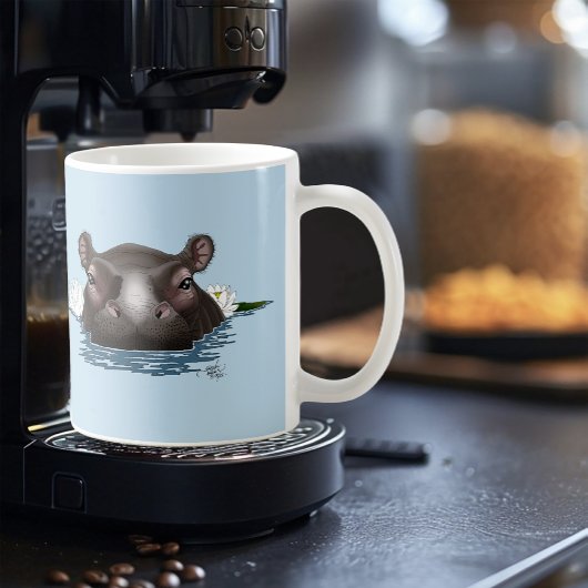 カバ 白い蓮 青 コーヒーマグカップ