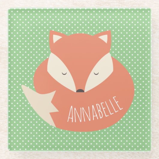 カパーソナライズされたウト睡眠キツネ ガラスコースター (正面)