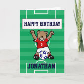 カパーソナライズされたワイトサッカーテディベア（赤） カード (正面)