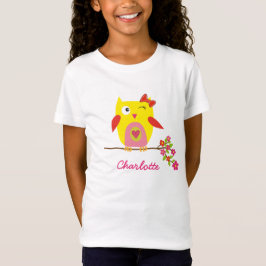 カパーソナライズされたワイトフクロウイエローピンクイラストレーション Tシャツ