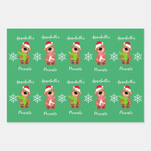カパーソナライズされたワイトベアハッピークリスマスラッピングP ラッピングペーパーシート (正面)