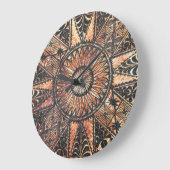カパ初期のハワイアンタトゥータパ ラージ壁時計 (傾斜)