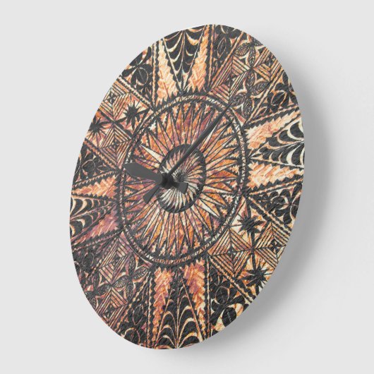 カパ初期のハワイアンタトゥータパ ラージ壁時計 (傾斜)