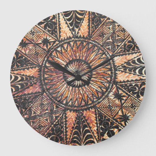 カパ初期のハワイアンタトゥータパ ラージ壁時計 (正面)