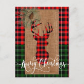 カビンスタイル - ブルックリンのような鹿の頭を飾った麻とチェックの生地 シーズンポストカード (正面)