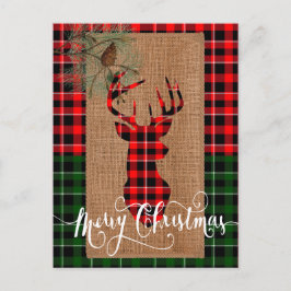 カビンスタイル - ブルージェープの鹿の頭を敷き詰めたチェック柄の麻布 シーズンポストカード