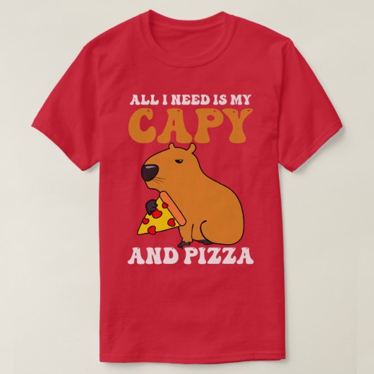 カピとピザのデザインのカピバラが必要です Tシャツ (デザイン正面)