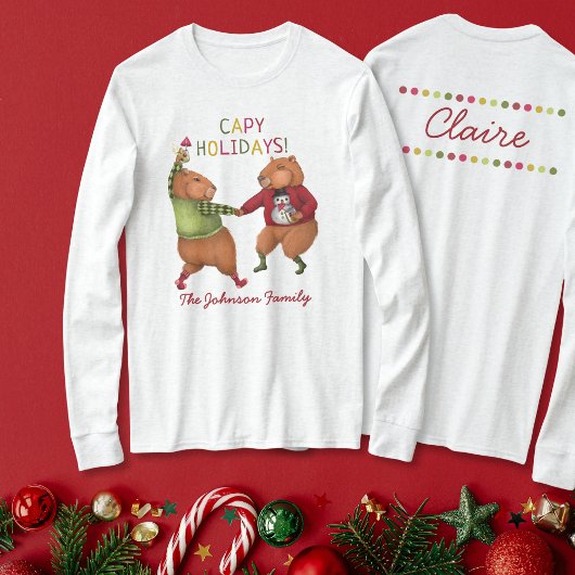 カピバラおもしろいクリスマスデザインと名前をカスタムする Tシャツ